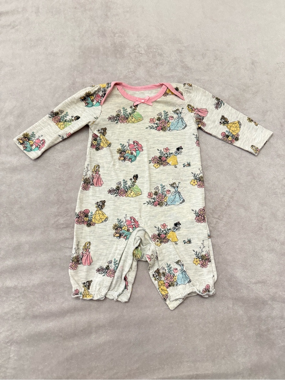 Disney Princess Baby Girl Romper 0-3 Months Floral Long Sleeve Snap One Piece